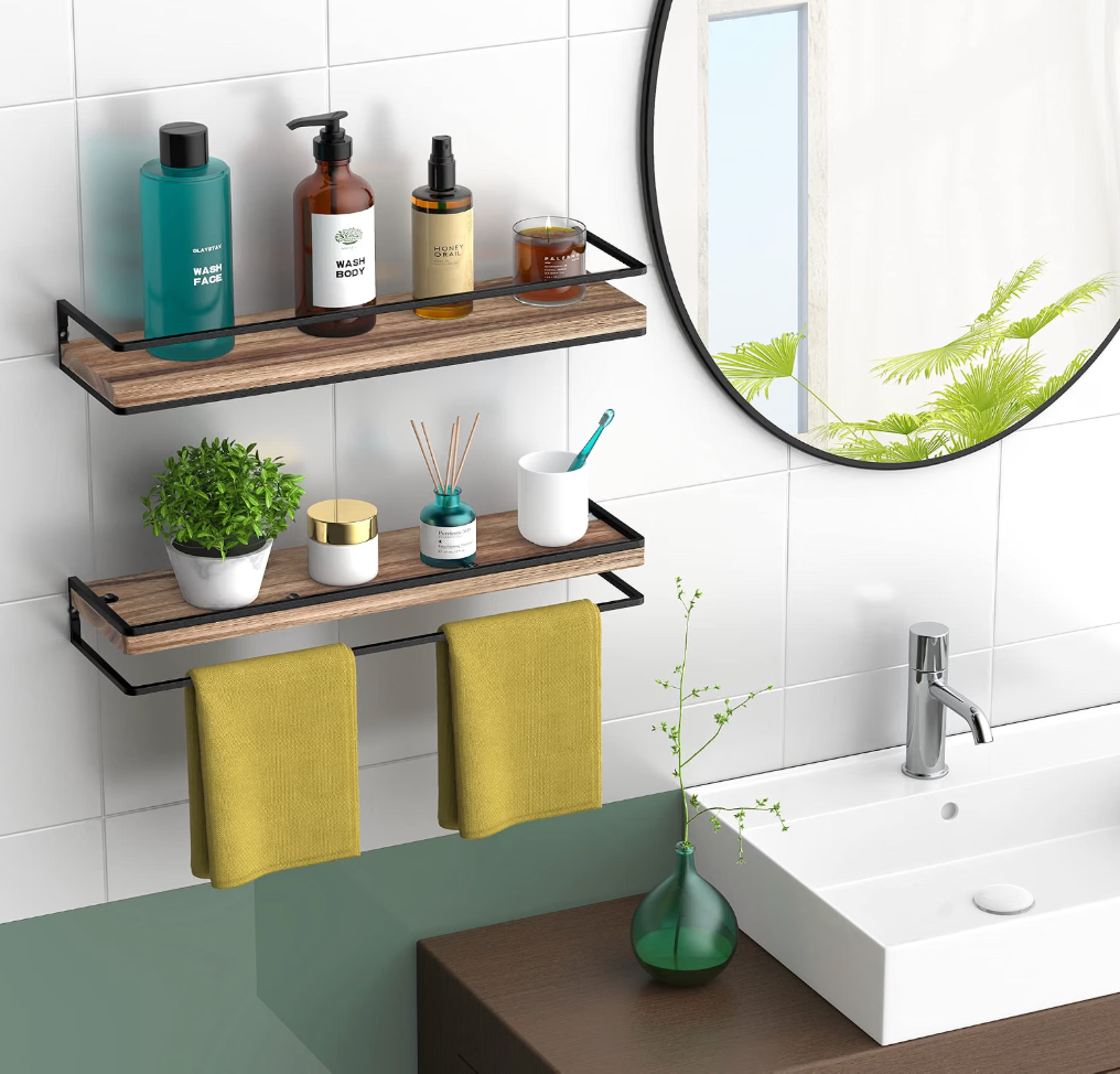 Rustic Wood Floating Bathroom Shelves