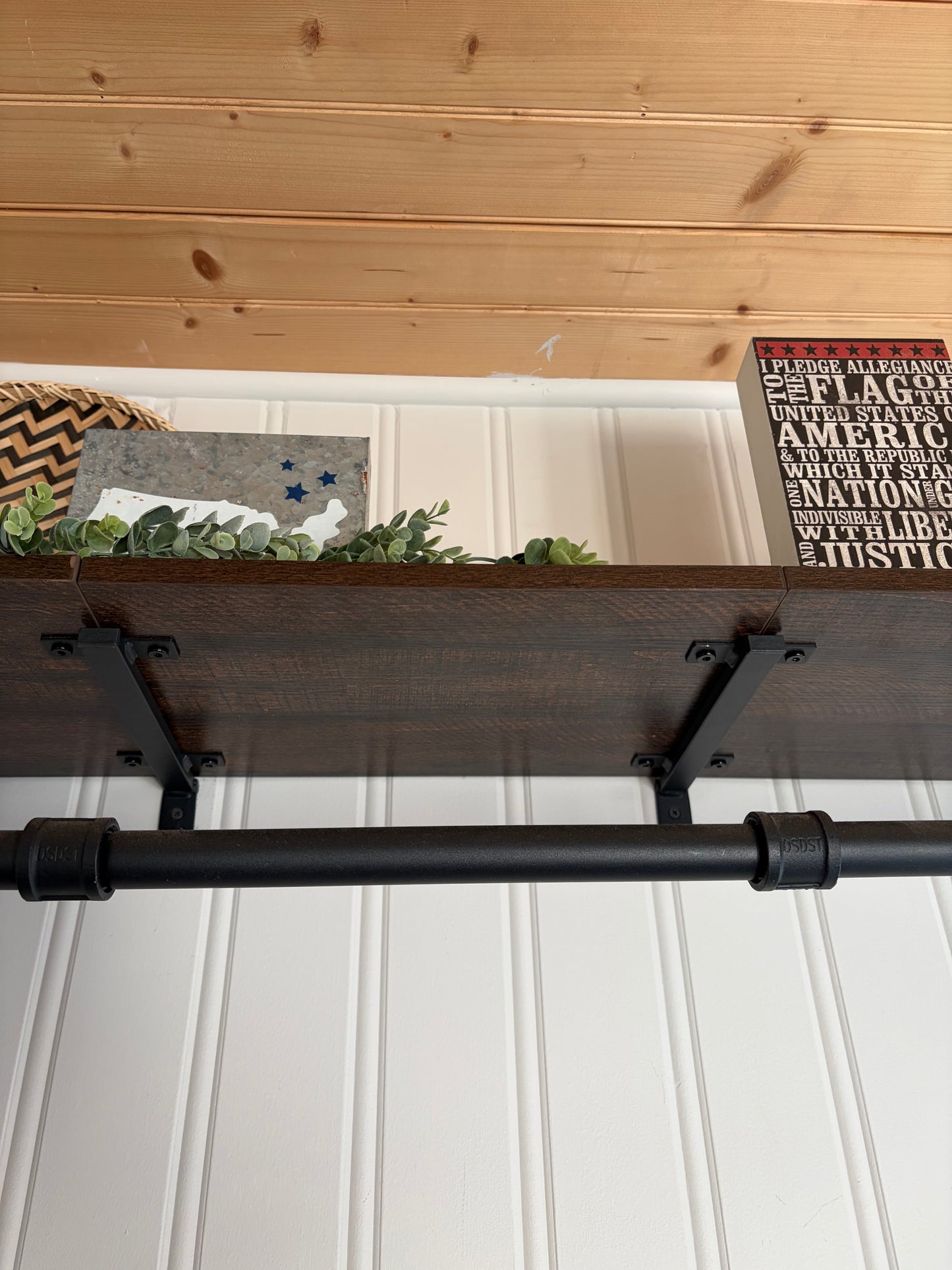 Industrial Pipe Clothing Rack with Wooden Shelf