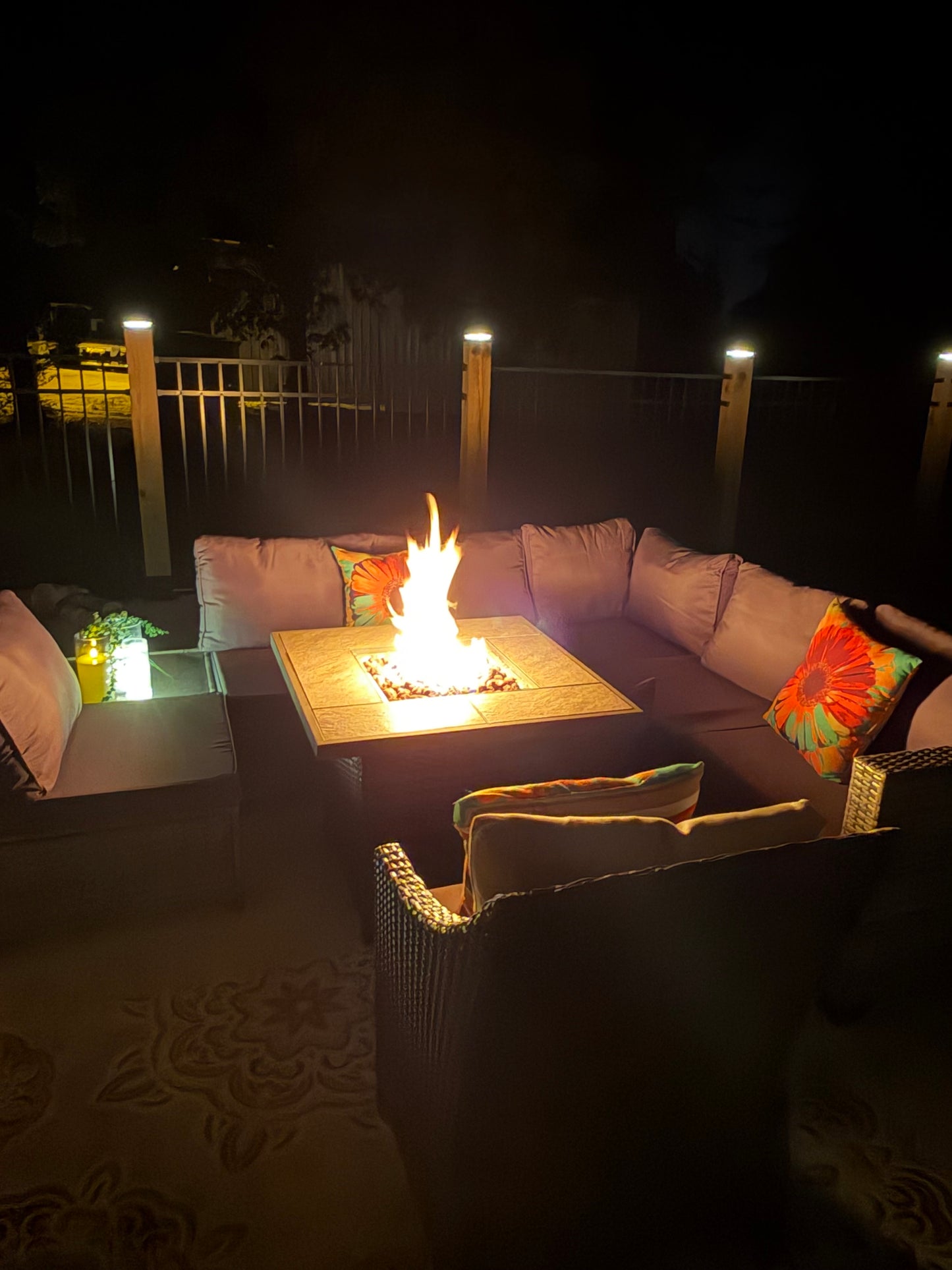 Square Wicker Propane Fire Pit Table
