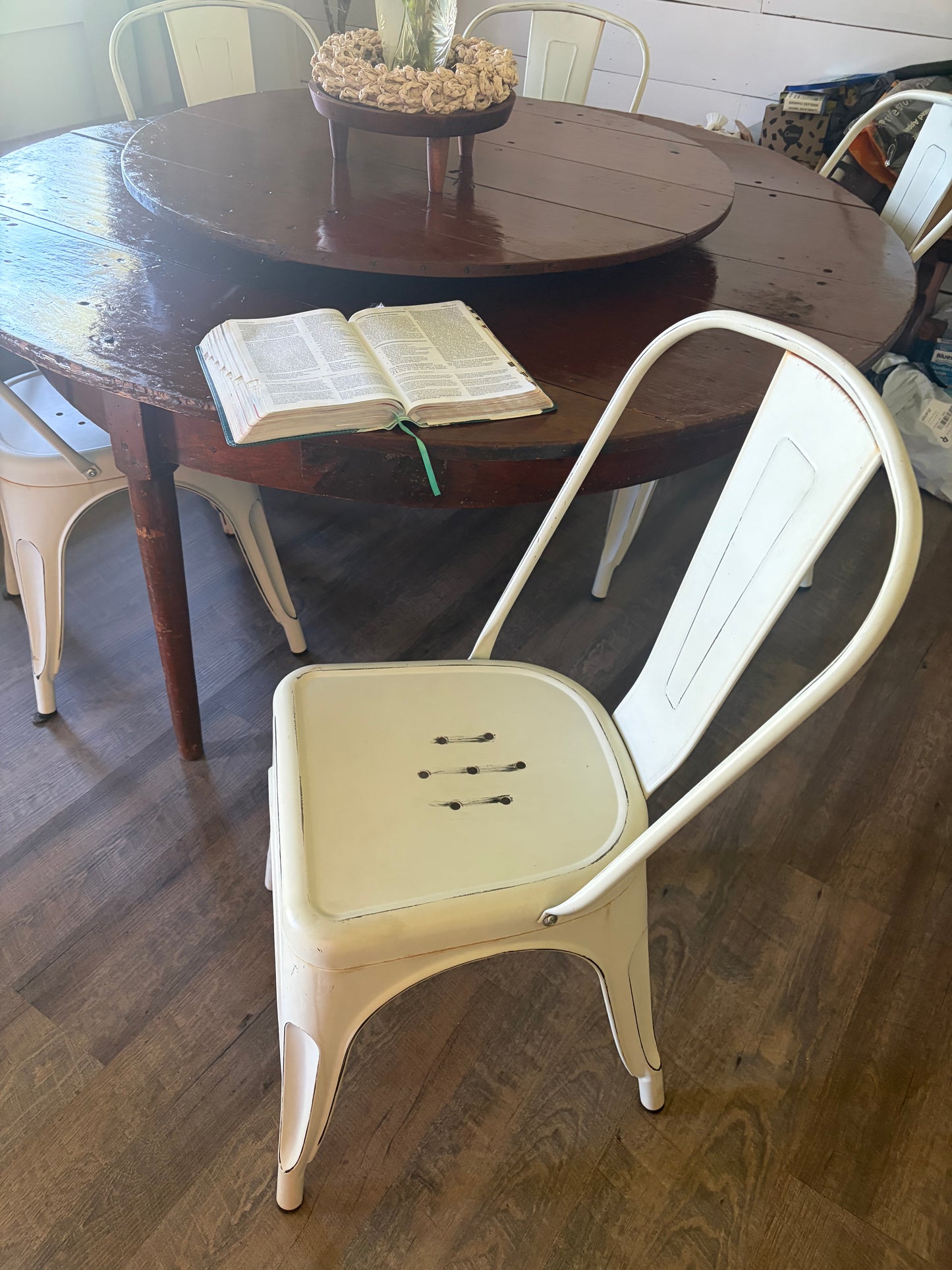 White Distressed Metal Dining Chairs - Set of 4