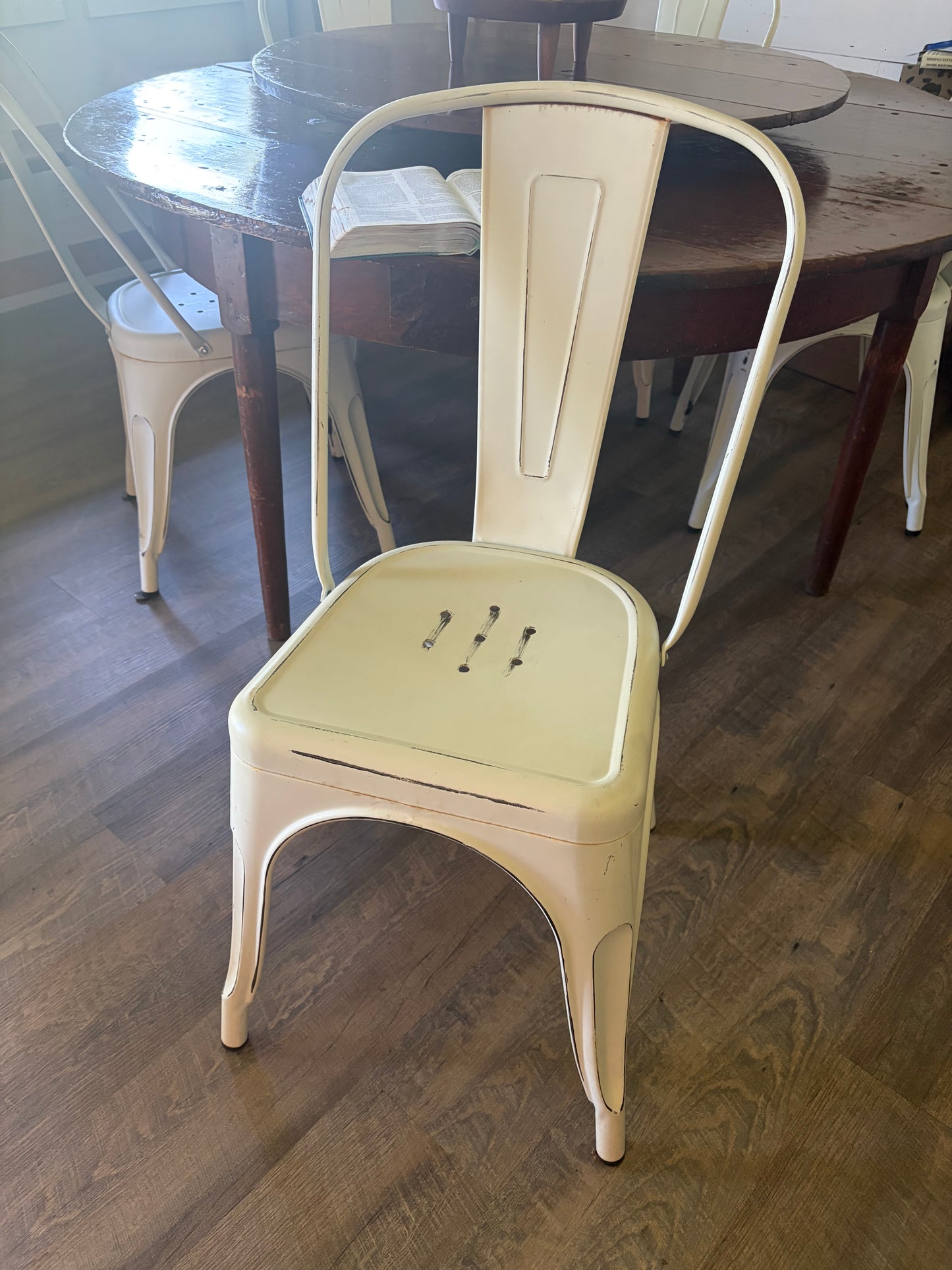 White Distressed Metal Dining Chairs - Set of 4