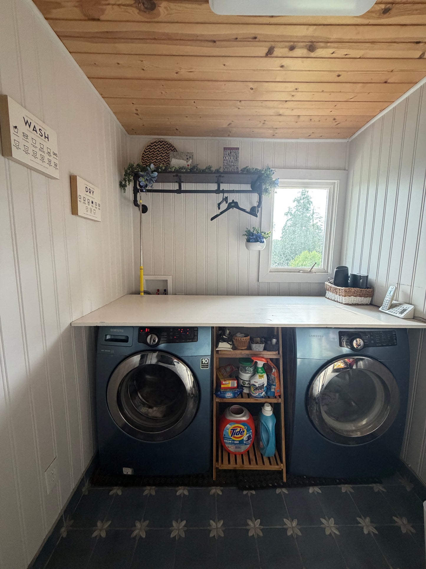 Industrial Pipe Clothing Rack with Wooden Shelf