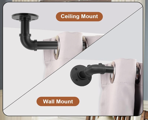 Industrial Black Wrap-Around Curtain Rods | Heavy Duty Adjustable Window Rods