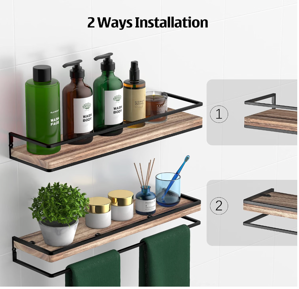 Rustic Wood Floating Bathroom Shelves