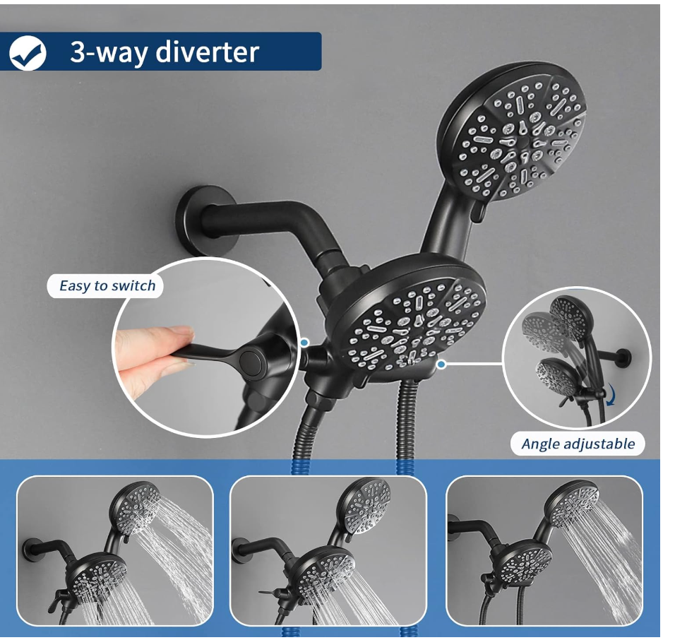 Matte black 3-handle shower faucet system with dual shower heads