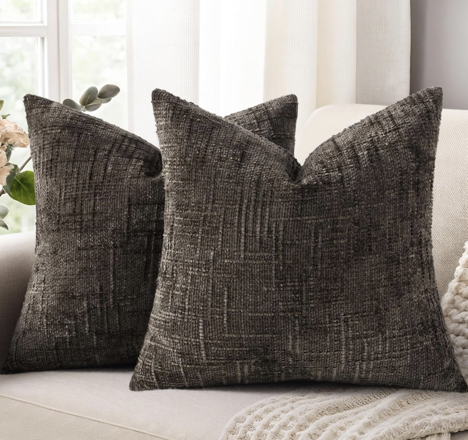 Dark Brown Chenille Throw Pillow Covers