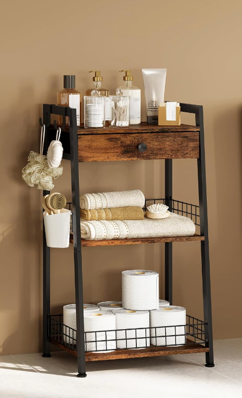 Rustic Ladder Storage Shelf with Drawer