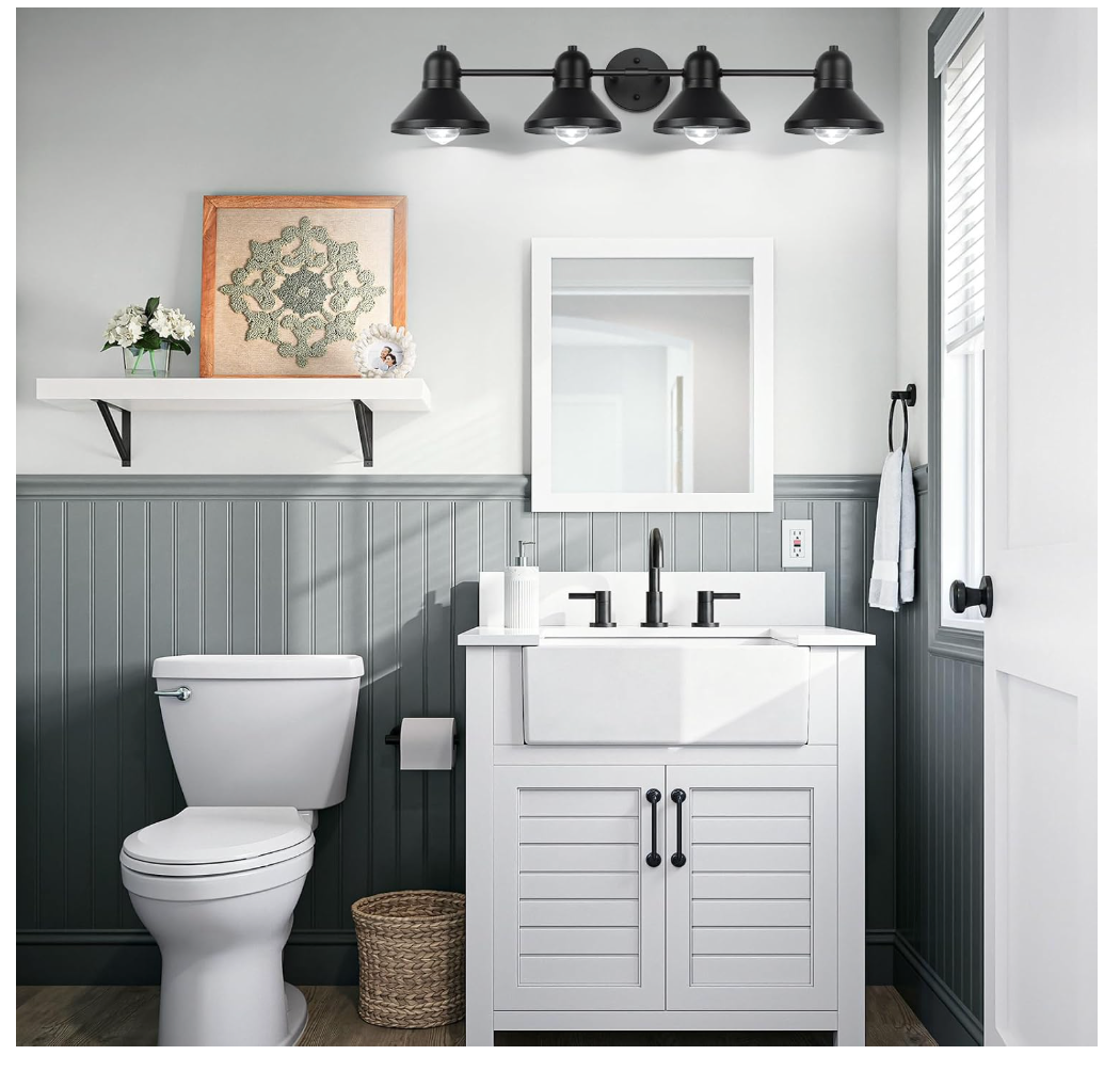 Bathroom Light Fixture – 4-Light Matte Black Vanity Light