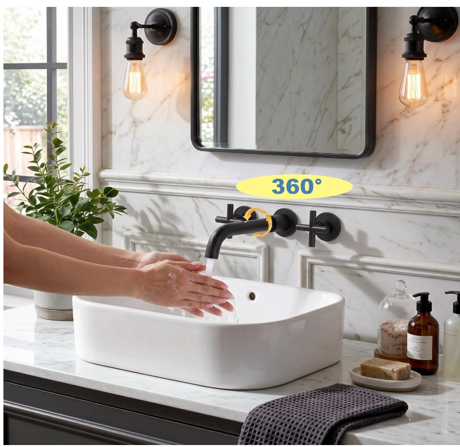 Matte Black Wall-Mount Bathroom Faucet